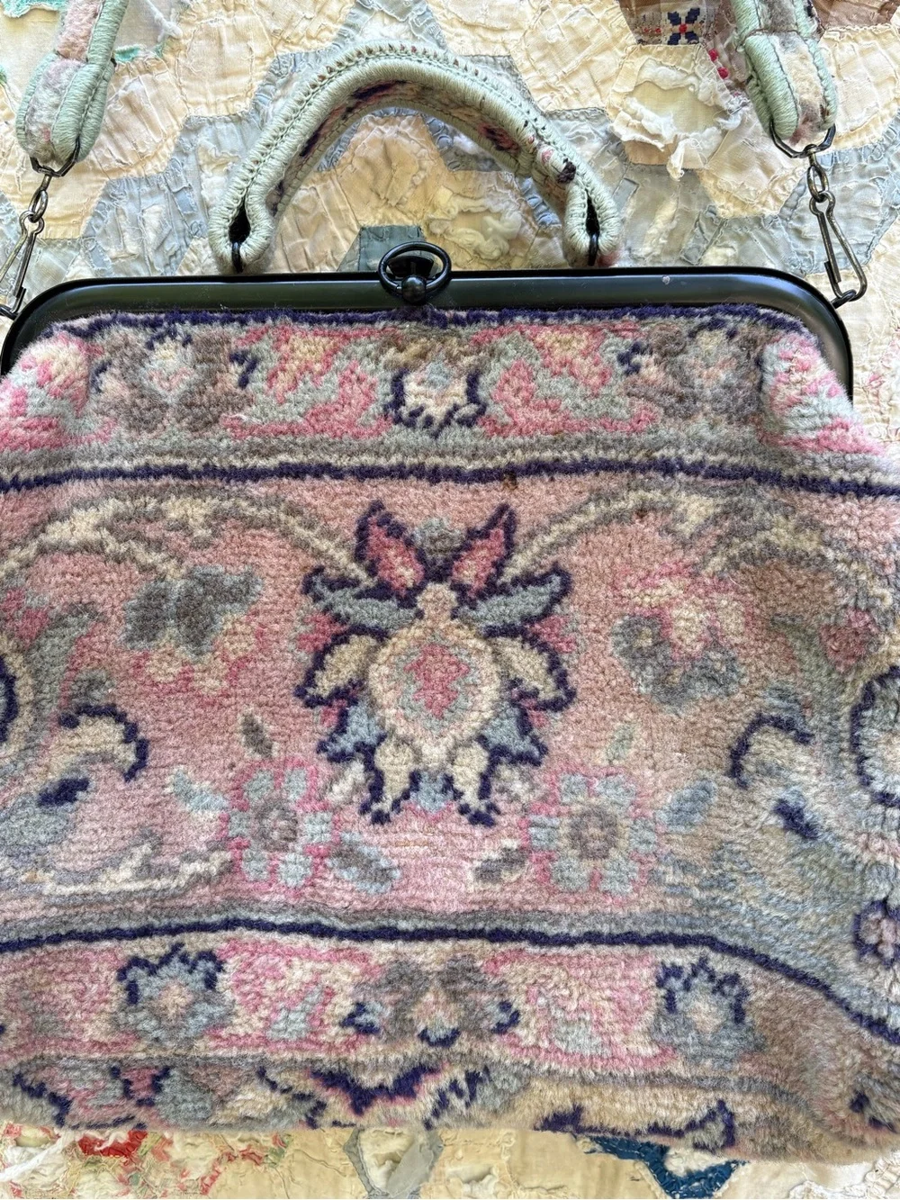 Vintage Pink Floral Tapestry Shoulder Bag XL made in England READ